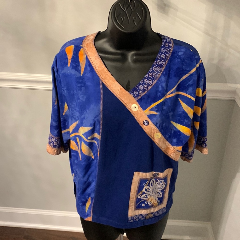 Bali Emerald Blue Batik Multi Media Top Size S